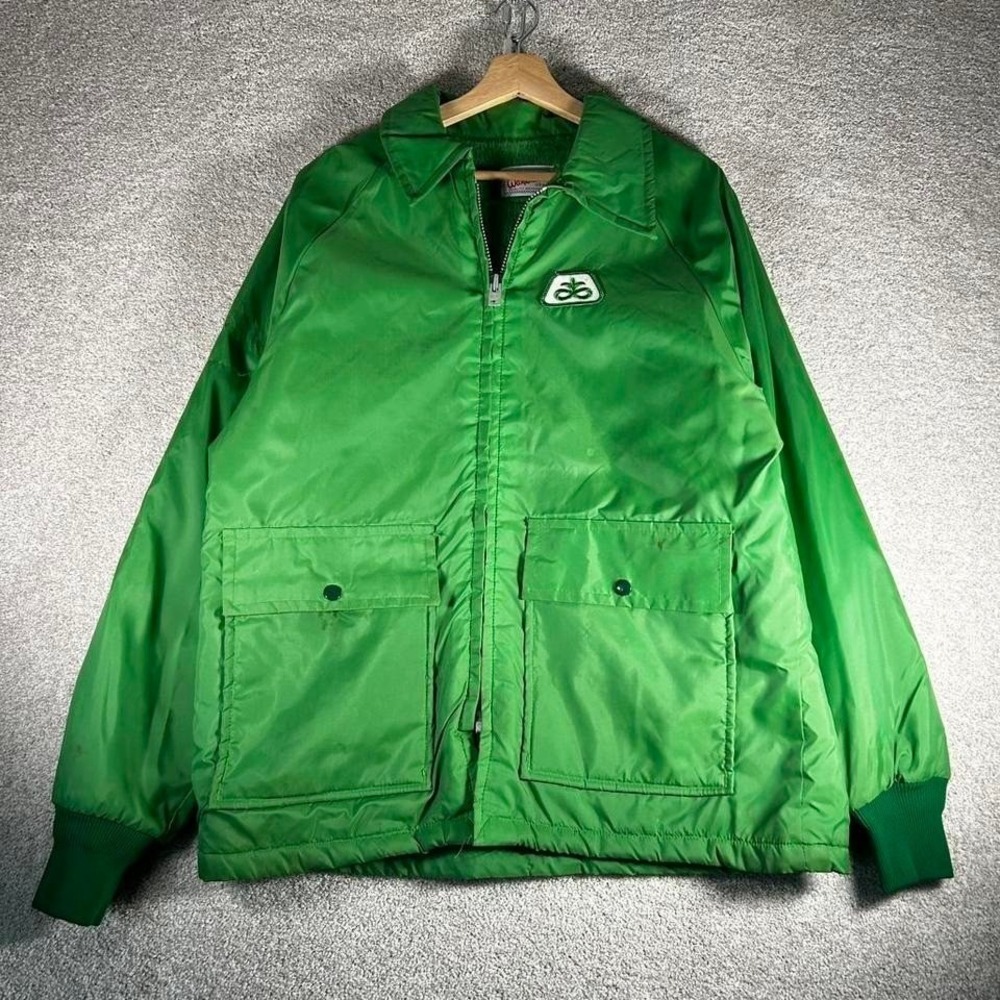 Vintage 80s Pioneer seeds green zip up nylon windbreaker jacket large